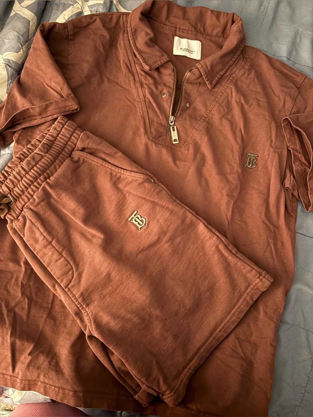 Burberry Men's Rust Zip Polo and Shorts Set
